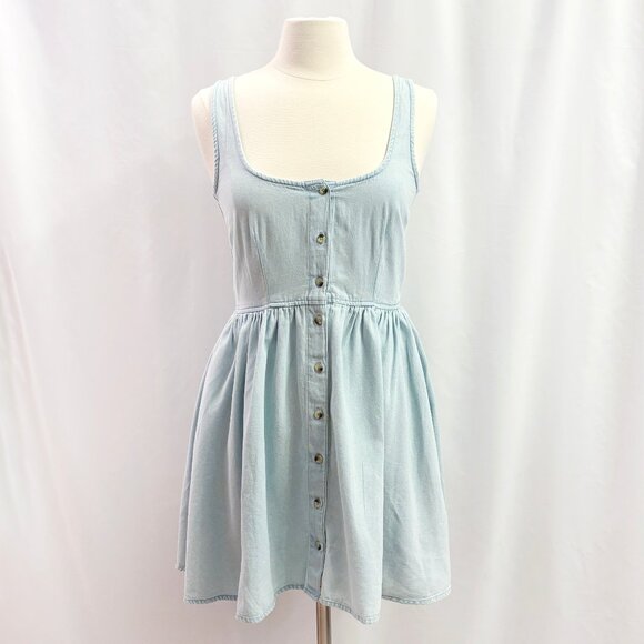 ASOS light blue denim button down pinafore dress - size US6 - Picture 1 of 5